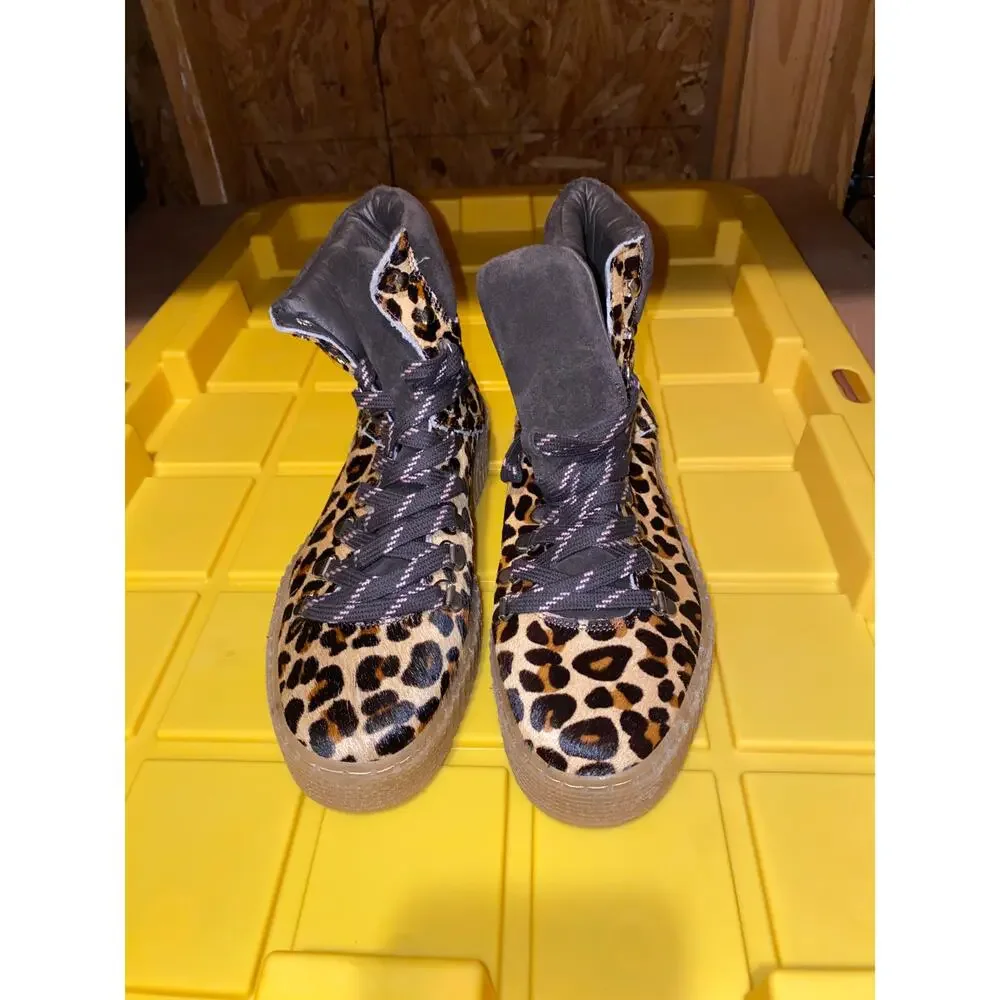 Shoe The Bear Agda Women's 38 Chestnut Leopard Pony Suede Ankle Hiking Boot